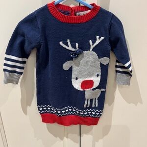 Hopscotch Navy Blue Reindeer Kids Sweater dress 12-18m